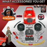 Engaging Kids Truck Engine Toy Set with RC Car Key | Red Mechanic Toys for Ages 3-5
