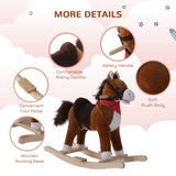 Kids Plush Rocking Horse, Realistic Sounds, Red Scarf, Perfect Gift, Memorable Fun, Brown, for 3 Years