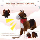 Kids Plush Rocking Horse, Realistic Sounds, Red Scarf, Perfect Gift, Memorable Fun, Brown, for 3 Years
