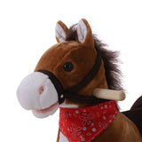 Kids Plush Rocking Horse, Realistic Sounds, Red Scarf, Perfect Gift, Memorable Fun, Brown, for 3 Years