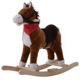 Kids Plush Rocking Horse, Realistic Sounds, Red Scarf, Perfect Gift, Memorable Fun, Brown, for 3 Years