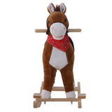 Kids Plush Rocking Horse, Realistic Sounds, Red Scarf, Perfect Gift, Memorable Fun, Brown, for 3 Years