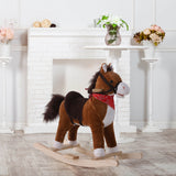 Kids Plush Rocking Horse, Realistic Sounds, Red Scarf, Perfect Gift, Memorable Fun, Brown, for 3 Years