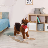 Kids Plush Rocking Horse, Realistic Sounds, Red Scarf, Perfect Gift, Memorable Fun, Brown, for 3 Years