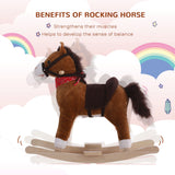 Kids Plush Rocking Horse, Realistic Sounds, Red Scarf, Perfect Gift, Memorable Fun, Brown, for 3 Years