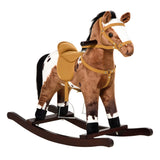 Rocking Horse Kids Plush Ride-On Toy Nursery Rhyme Music 18-36 Months Light Brown White Perfect Gift for Toddlers
