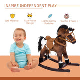 Rocking Horse Kids Plush Ride-On Toy Nursery Rhyme Music 18-36 Months Light Brown White Perfect Gift for Toddlers