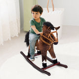 Rocking Horse Kids Plush Ride-On Toy Nursery Rhyme Music 18-36 Months Light Brown White Perfect Gift for Toddlers