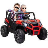 2 Seater 24V Kids Electric Car w/ Remote Control, 3 Speed, LED Lights, Music, Horn, Spring Suspension, Slow Start, Red