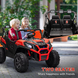 2 Seater 24V Kids Electric Car w/ Remote Control, 3 Speed, LED Lights, Music, Horn, Spring Suspension, Slow Start, Red