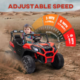 2 Seater 24V Kids Electric Car w/ Remote Control, 3 Speed, LED Lights, Music, Horn, Spring Suspension, Slow Start, Red