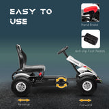 Childrens White Go Kart Pedal Ride-On Toy with Adjustable Seat Sharp Handling Handbrake Non-Slip Rubber Wheels
