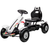 Childrens White Go Kart Pedal Ride-On Toy with Adjustable Seat Sharp Handling Handbrake Non-Slip Rubber Wheels