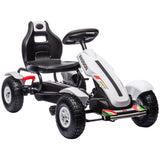 Childrens White Go Kart Pedal Ride-On Toy with Adjustable Seat Sharp Handling Handbrake Non-Slip Rubber Wheels