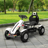 Childrens White Go Kart Pedal Ride-On Toy with Adjustable Seat Sharp Handling Handbrake Non-Slip Rubber Wheels