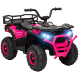 12V Kids ATV, 4 Wheeler Quad w/ 4 Spring Suspension Wheels, LED Lights, Music USB, Pink