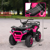 12V Kids ATV, 4 Wheeler Quad w/ 4 Spring Suspension Wheels, LED Lights, Music USB, Pink