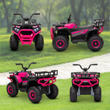 12V Kids ATV, 4 Wheeler Quad w/ 4 Spring Suspension Wheels, LED Lights, Music USB, Pink
