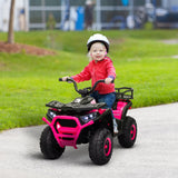 12V Kids ATV, 4 Wheeler Quad w/ 4 Spring Suspension Wheels, LED Lights, Music USB, Pink