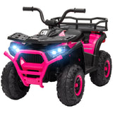 12V Kids ATV, 4 Wheeler Quad w/ 4 Spring Suspension Wheels, LED Lights, Music USB, Pink