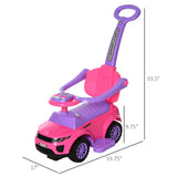 3 in 1 Toddler Ride-On Car, Push Car, Sliding Walking Toy, Horn, Music, Light, Pink, 1-3 Years Old