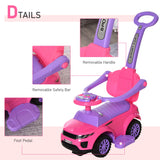 3 in 1 Toddler Ride-On Car, Push Car, Sliding Walking Toy, Horn, Music, Light, Pink, 1-3 Years Old