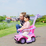 3 in 1 Toddler Ride-On Car, Push Car, Sliding Walking Toy, Horn, Music, Light, Pink, 1-3 Years Old