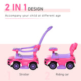 3 in 1 Toddler Ride-On Car, Push Car, Sliding Walking Toy, Horn, Music, Light, Pink, 1-3 Years Old