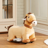 Battery Powered Electric Ride on Pony, 6V Ride on Horse w/ with Music Forward, PU Wheels, Aged 18-36 Months, Brown