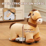 Battery Powered Electric Ride on Pony, 6V Ride on Horse w/ with Music Forward, PU Wheels, Aged 18-36 Months, Brown