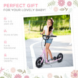 HOMCOM Adjustable Height Kick Scooter for Kids 5-12, Non-Slip Footplate, Big Wheels, Rear Brake, Pink