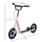 HOMCOM Adjustable Height Kick Scooter for Kids 5-12, Non-Slip Footplate, Big Wheels, Rear Brake, Pink