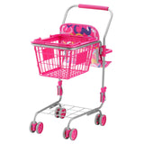 Shopping Cart for Kids, Sturdy Metal Frame, Toy Shopping Cart with Baby Doll, 4 Rolling Wheels, Doll Seat Carrier, Grocery Pretend Play Toy Trolley, Folds for Easy Storage, for Toddlers Ages 3+