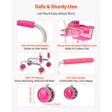 Shopping Cart for Kids, Sturdy Metal Frame, Toy Shopping Cart with Baby Doll, 4 Rolling Wheels, Doll Seat Carrier, Grocery Pretend Play Toy Trolley, Folds for Easy Storage, for Toddlers Ages 3+