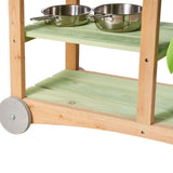 Mud Kitchen, Outdoor Mud Kitchen for Kids, Wood Outdoor Play Kitchens with Spoons, Sink, Sunshade Canopy, Swivel Wheels, Cookware Pots and Accessories, Wooden Play Kitchens for Home, Lawn