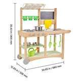 Mud Kitchen, Outdoor Mud Kitchen for Kids, Wood Outdoor Play Kitchens with Spoons, Sink, Sunshade Canopy, Swivel Wheels, Cookware Pots and Accessories, Wooden Play Kitchens for Home, Lawn