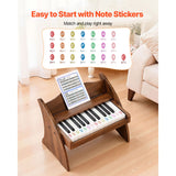 Kids Piano Keyboard, 25 Keys Wooden Digital Piano for Kids, Mini Music Educational Instrument Toy with Realistic Sound, Dual Power, Adjustable Volume for Toddlers, Boys Girls Learning, Walnut