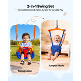 Toddler Swing and Jumper, 2 in 1 Swing Set and Bouncer, Thick Plastic Seat with Foldable A-Frame Metal Stand, Reinforced with 4 Sandbags, Easy to Install and Store, for Indoor or Outdoor Play