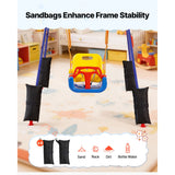 Toddler Swing and Jumper, 2 in 1 Swing Set and Bouncer, Thick Plastic Seat with Foldable A-Frame Metal Stand, Reinforced with 4 Sandbags, Easy to Install and Store, for Indoor or Outdoor Play