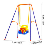 Toddler Swing and Jumper, 2 in 1 Swing Set and Bouncer, Thick Plastic Seat with Foldable A-Frame Metal Stand, Reinforced with 4 Sandbags, Easy to Install and Store, for Indoor or Outdoor Play