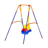 Toddler Swing and Jumper, 2 in 1 Swing Set and Bouncer, Thick Plastic Seat with Foldable A-Frame Metal Stand, Reinforced with 4 Sandbags, Easy to Install and Store, for Indoor or Outdoor Play