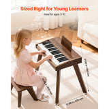 Kids Piano Keyboard, 37 Key Wooden Digital Piano for Kids, Mini Music Educational Instrument Toy Set with Realistic Sound, Dual Power, Adjustable Volume for Toddlers, Boys Girls Learning,Walnut