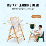 Art Easel for Kids, 2-in-1 Wooden Double-Sided Kid's Art Easel with Magnetic Whiteboard & Chalkboard, Adjustable Standing Rotatable Foldable Drawing Board with Painting Accessories for Boy Girl