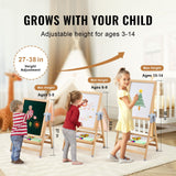 Art Easel for Kids, 2-in-1 Wooden Double-Sided Kid's Art Easel with Magnetic Whiteboard & Chalkboard, Adjustable Standing Rotatable Foldable Drawing Board with Painting Accessories for Boy Girl