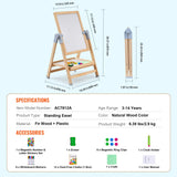 Art Easel for Kids, 2-in-1 Wooden Double-Sided Kid's Art Easel with Magnetic Whiteboard & Chalkboard, Adjustable Standing Rotatable Foldable Drawing Board with Painting Accessories for Boy Girl
