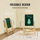 Art Easel for Kids, 2-in-1 Wooden Double-Sided Kid's Art Easel with Magnetic Whiteboard & Chalkboard, Adjustable Standing Rotatable Foldable Drawing Board with Painting Accessories for Boy Girl