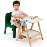 Art Easel for Kids, 2-in-1 Wooden Double-Sided Kid's Art Easel with Magnetic Whiteboard & Chalkboard, Adjustable Standing Rotatable Foldable Drawing Board with Painting Accessories for Boy Girl