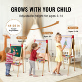 Art Easel for Kids, 3-in-1 Wooden Double-Sided Kid's Art Easel with Magnetic Whiteboard, Chalkboard & Paper Roll, Adjustable Standing Drawing Board with Painting Accessories for Boys and Girls