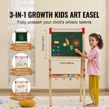 Art Easel for Kids, 3-in-1 Wooden Double-Sided Kid's Art Easel with Magnetic Whiteboard, Chalkboard & Paper Roll, Adjustable Standing Drawing Board with Painting Accessories for Boys and Girls