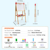 Art Easel for Kids, 3-in-1 Wooden Double-Sided Kid's Art Easel with Magnetic Whiteboard, Chalkboard & Paper Roll, Adjustable Standing Drawing Board with Painting Accessories for Boys and Girls